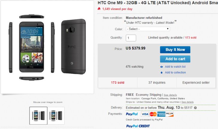 Fotografía - [Mise à jour: Retour À 349,99 $] [pacte Alerte] Débloqué Rénové HTC One M9 Pour $ 379.99 Via Offres quotidiennes eBay